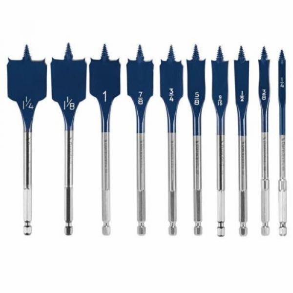 10-Pce Bosch Daredevil 6-Inch Wood Paddle Flat Drill Spade-Bit Threaded-Tip Set #1 image